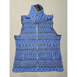 Chaps EST‎ 1978 Womens XL Zip Up Fleece Mock Neck Aztec Vest Blue Black